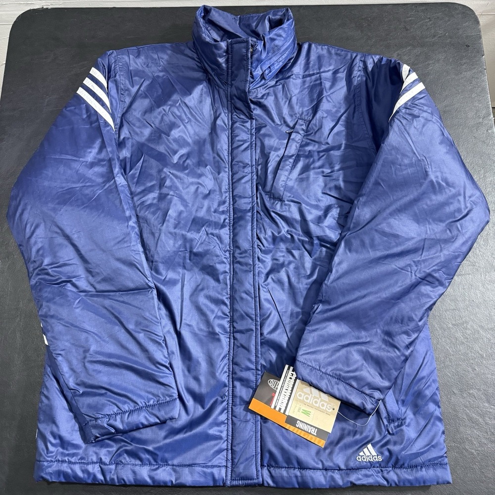 Vintage 90s Adidas Women's‎ Puffer Training Jacket Climawarm Blue Size Medium